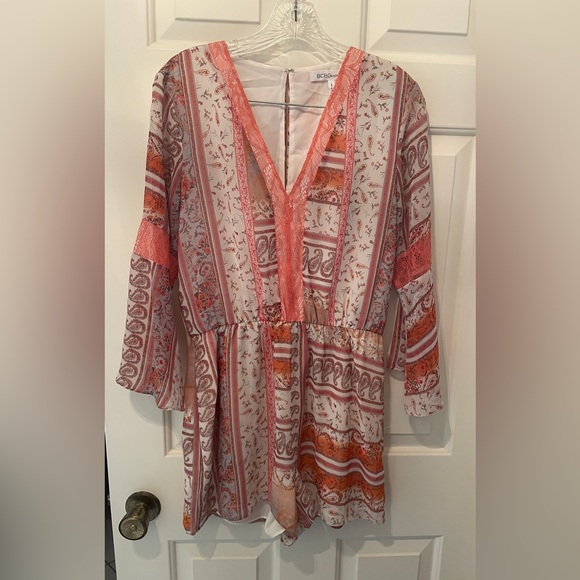 BCBGeneration Pink and White paisley/ Lace Romper - Picture 1 of 16